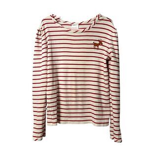 Hanna Andersson Girls Striped Reindeer Long Sleeve Top Size 8 Christmas Holiday